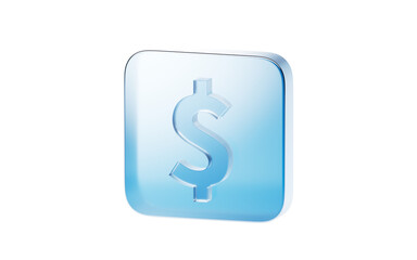 Transparent blue glass icon, 3d rendering.