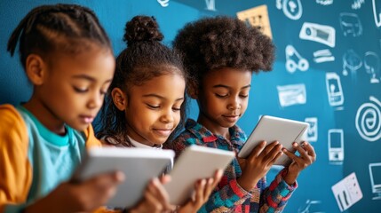 African American Children Using Tablets  Technology Education  Digital Learning