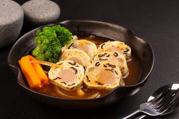 Rollade Saus Asam Manis is Sausage Chicken Egg Roll in Sweet Sour Sauce.