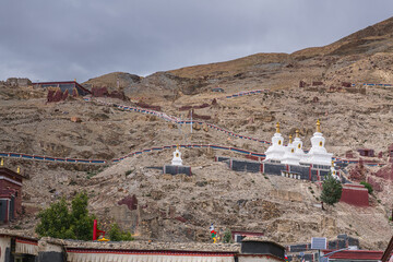 Typical tibetan houses along the road to Sakya Monastery, Shigatse, Tibet, China