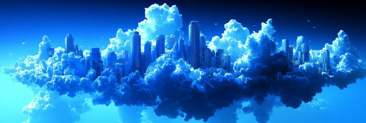 Fototapeta premium A city in the clouds, a surreal vision.