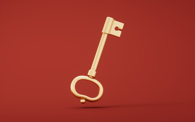 Classic retro gold key, 3d rendering.