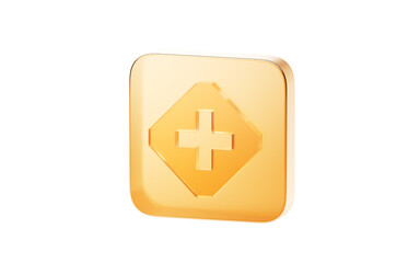 Transparent golden glass icon, 3d rendering.