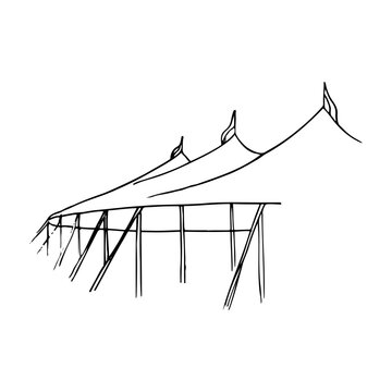 top of a tent with three peaks - hand drawn line art sketch