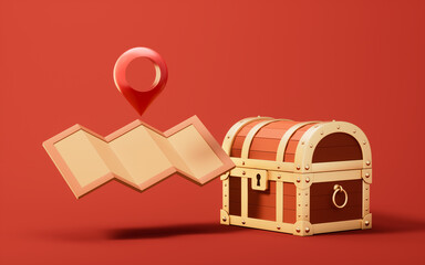 Retro treasure box, 3d rendering.