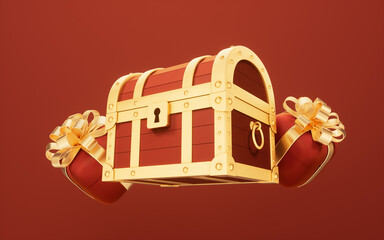 Retro treasure box and gift box, 3d rendering.
