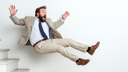 Businessman's Hilarious Tumble Down the Stairs 