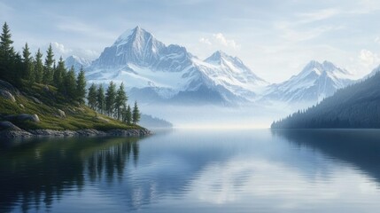 Mountain Range with Lake