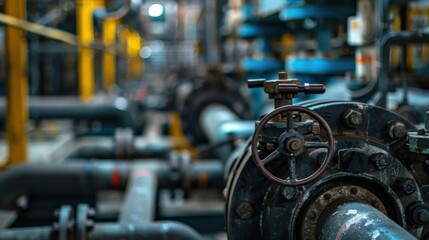 Fototapeta premium Industrial Pipes and Valves in Factory Environment