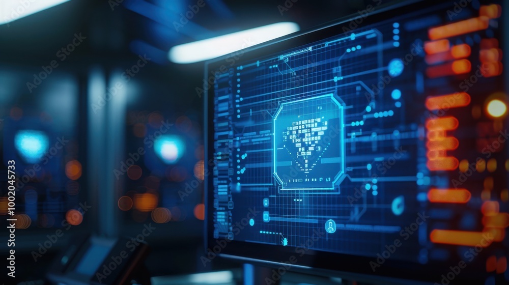 Poster futuristic interface with data visualization and graphics
