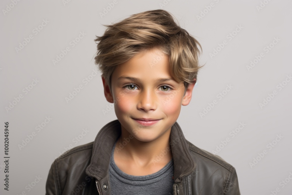 Poster Portrait of a cute little boy with blond hair. Studio shot.