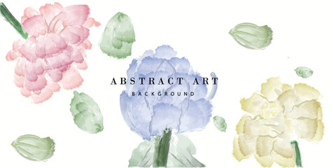 Abstract art background vector. Luxury minimal style wallpaper with golden line art flower and botanical leaves, Organic shapes, Watercolor. Vector background for banner, poster, Web and packaging.