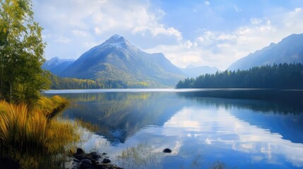 Lake with Mountains Background