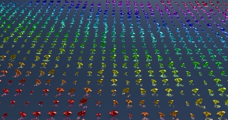 Fototapeta premium Colorful diamonds shining on reflective surface with colorful caustics rays. 3D rendering.