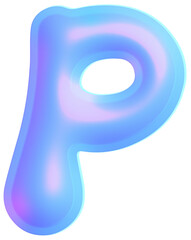 3D Holographic liquid Y2k Chrome bubble alphabet Letter P