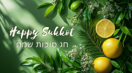 Festive card with fresh lemons for Sukkot, created with Generative AI technology.