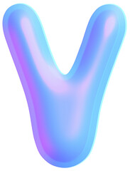 3D Holographic liquid Y2k Chrome bubble alphabet Letter V