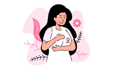 Hand drawn flat breast cancer awareness month illustration