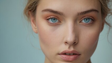 Fototapeta premium Close-up portrait of woman with blue eyes and fair skin