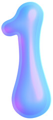 3D Holographic liquid Y2k Chrome bubble alphabet Number 1