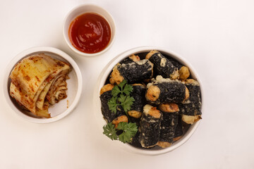 Ayam Gulung Nori or Chicken Nori Roll Gimmari or Kimmari is Korean Snack Made from Minced Chicken with Seaweed Wrap.