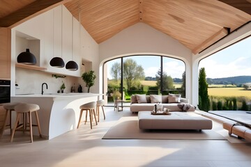 Fototapeta premium modern living room with fireplace