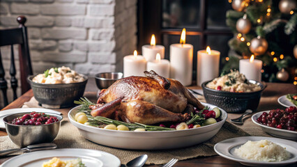 Cozy Holiday Dinner with Roasted Turkey and Candlelight