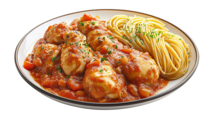 Fototapeta premium Delicious Chicken in Tomato Sauce with Pasta