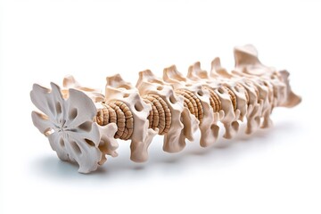 A side view of the human spinal cord, showing the alignment of vertebrae and how the spinal cord runs through the center of the spine