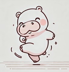 Obraz premium Cute baby hippo doing tap dance line art illustration with pastel colors