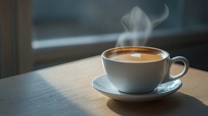 Obraz premium A steaming cup of Italian espresso in a minimalistic style, representing caf culture.