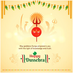 Maa Durga, Happy Dussehra Creative Social Media Post Template. Indian Festival Greetings, Wishes © Dankol
