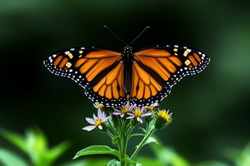 Close-up of a butterfly on a wildflower, with hyper-realistic detail showing the texture of the wings, petals, and surrounding biodiverse environment