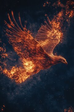 Bird with fiery wings in flight