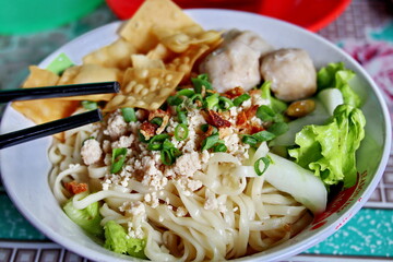 Pangsit Mie Ayam or dumpling chicken noodle