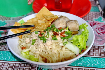 Pangsit Mie Ayam or dumpling chicken noodle