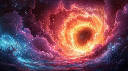 A swirling vortex of cosmic energy in a fiery nebula.