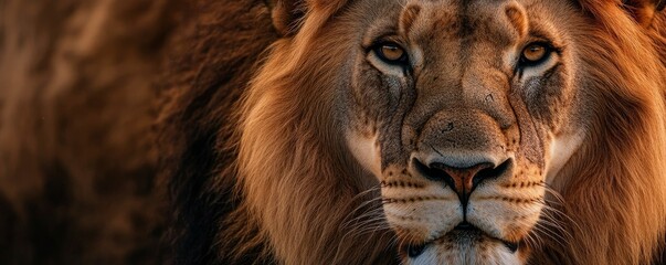 Naklejka premium A Stunning Close-Up of a Lion's Powerful Features.