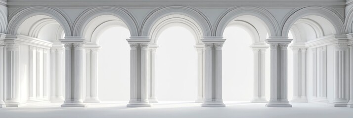 Fototapeta premium Arch hallway in a three-dimensional depiction White walled architectural corridor gateway