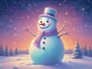 Fototapeta premium abstract pastel glow Smiling Snowman Pointillism Artwork Illustration winter background
