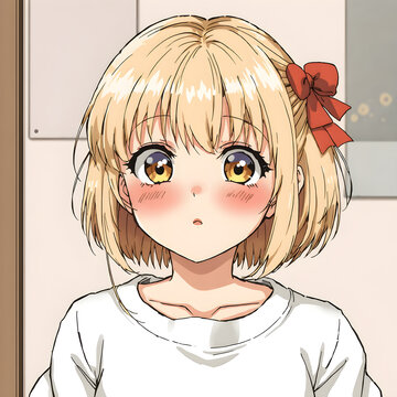 Una peque&ntilde;a joven rubia, con un lindo mo&ntilde;o