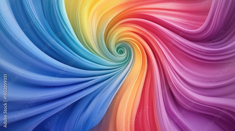 Poster abstract lines in rainbow colors swirling in a spiral pattern, creating a dynamic and energetic comp