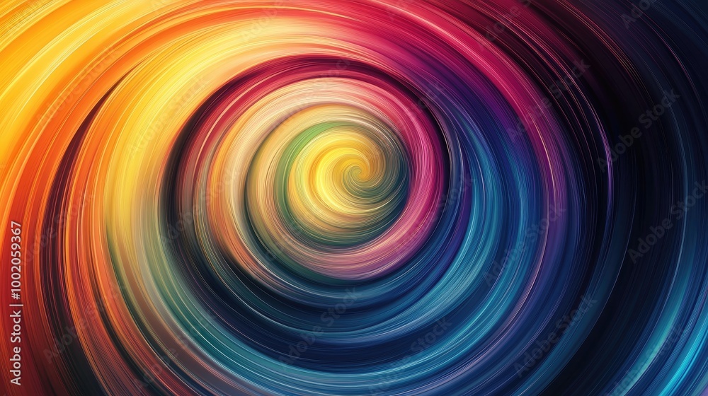 Poster abstract lines in rainbow colors swirling in a spiral pattern, creating a dynamic and energetic comp