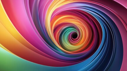 Abstract lines in rainbow colors swirling in a spiral pattern, creating a dynamic and energetic composition, ideal for creative or tech visuals -