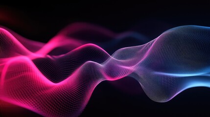 Obraz premium Abstract wavy lines in shades of pink and blue moving across a dark background, creating a sense of motion, energy, and fluidity, great for tech and creative projects