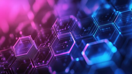 Obraz premium Complex geometric abstract lines forming hexagonal patterns in gradient shades of blue and purple, evoking technology and digital networks