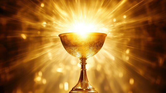 Icon of a golden chalice with light emanating from it, representing the Holy Grail.