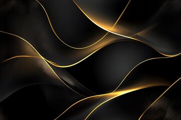 Abstract black wallpaper background with soft golden sparkle line elements. Generative AI