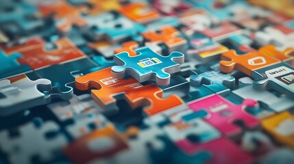 A 3D puzzle with each piece representing a different search query, symbolizing the complexity of search engines.