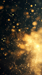 Fototapeta premium Vertical web banner, abstract gold black luxury background, bright shiny pattern, scattering of sparks, bokeh effect, fashionable and trendy design